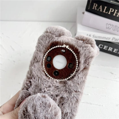 For Huawei Mate 60 Pro+ Case Flexible TPU Cute Furry 3D Bunny Ears Phone Cover