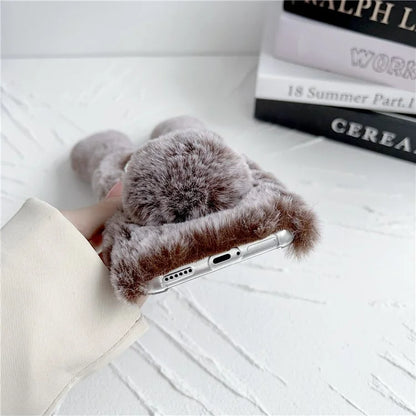 For Huawei Mate 60 Pro+ Case Flexible TPU Cute Furry 3D Bunny Ears Phone Cover
