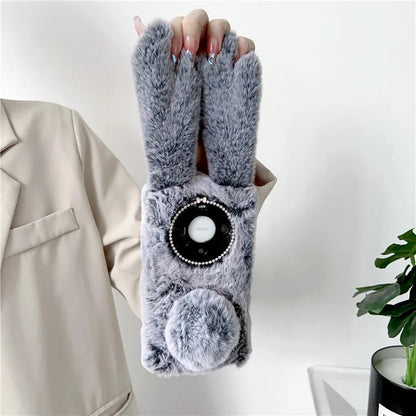 For Huawei Mate 60 Pro+ Case Flexible TPU Cute Furry 3D Bunny Ears Phone Cover