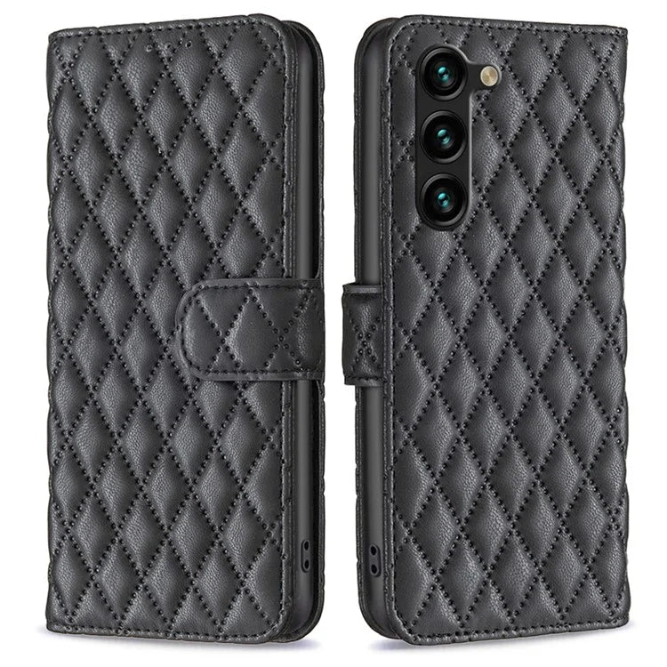 BINFEN COLOR BF Style-14 For Samsung Galaxy S24+ Case Rhombus Imprinted Phone Leather Cover