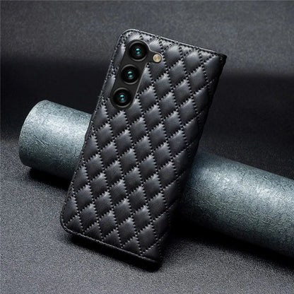 BINFEN COLOR BF Style-14 For Samsung Galaxy S24+ Case Rhombus Imprinted Phone Leather Cover