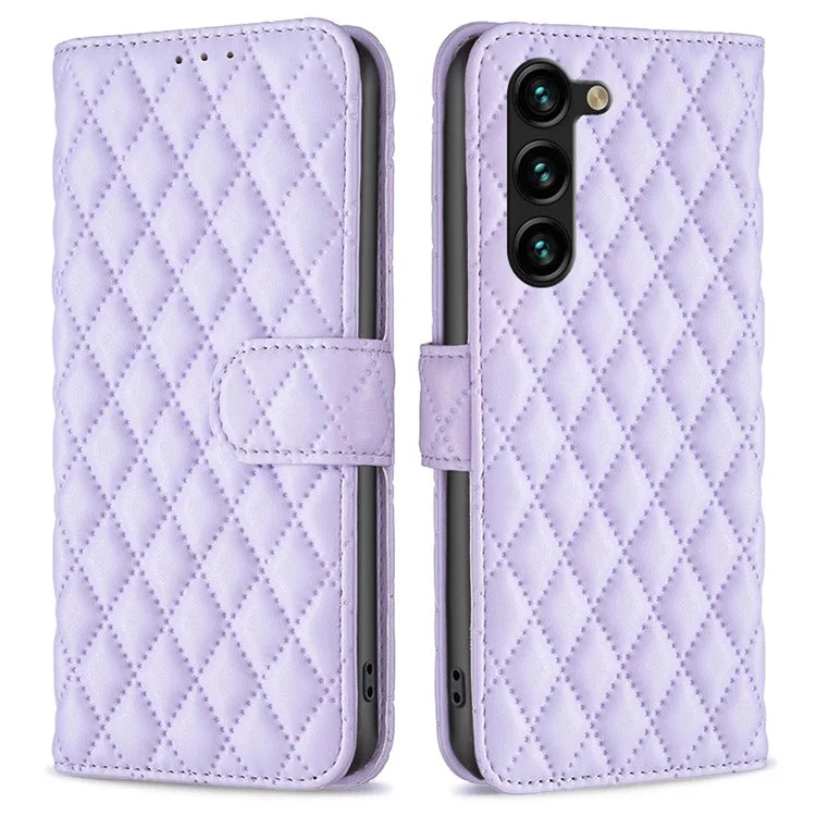 BINFEN COLOR BF Style-14 For Samsung Galaxy S24+ Case Rhombus Imprinted Phone Leather Cover