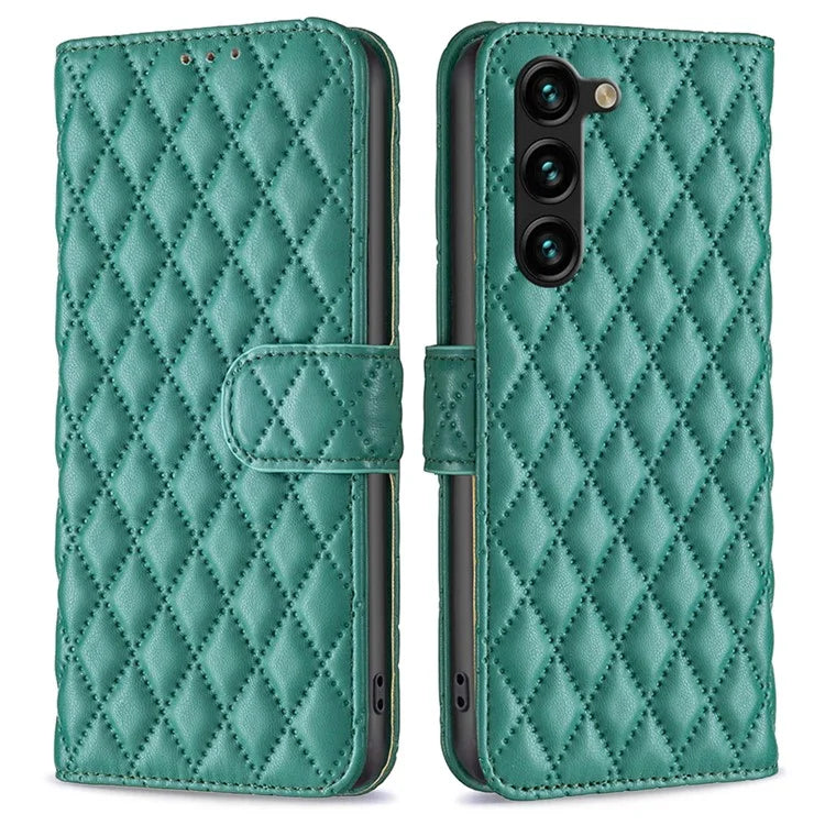 BINFEN COLOR BF Style-14 For Samsung Galaxy S24+ Case Rhombus Imprinted Phone Leather Cover