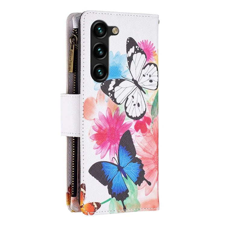 BF03 Stand Pattern Cover for Samsung Galaxy S24+ Leather Case with Zipper Wallet