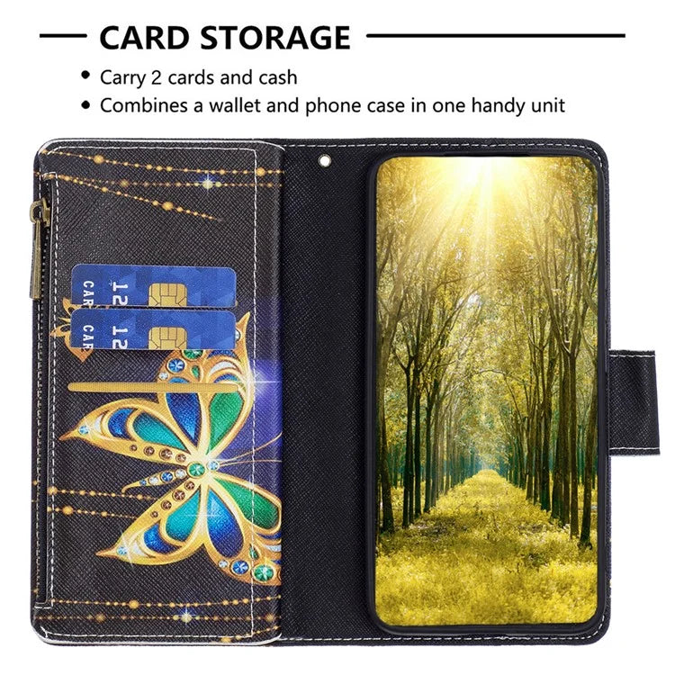 BF03 Stand Pattern Cover for Samsung Galaxy S24+ Leather Case with Zipper Wallet