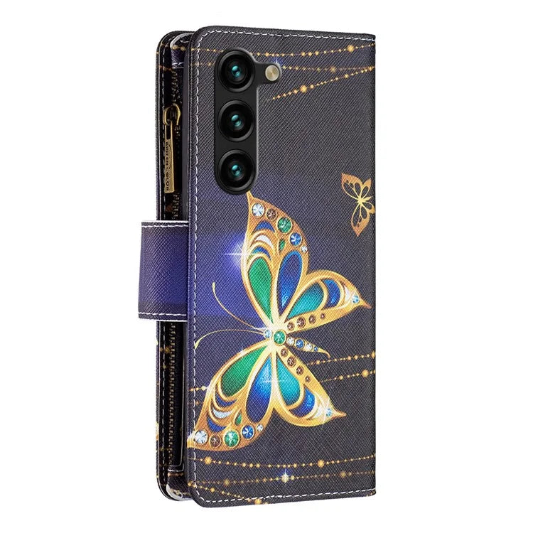 BF03 Stand Pattern Cover for Samsung Galaxy S24+ Leather Case with Zipper Wallet
