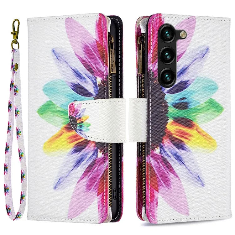 BF03 Stand Pattern Cover for Samsung Galaxy S24+ Leather Case with Zipper Wallet