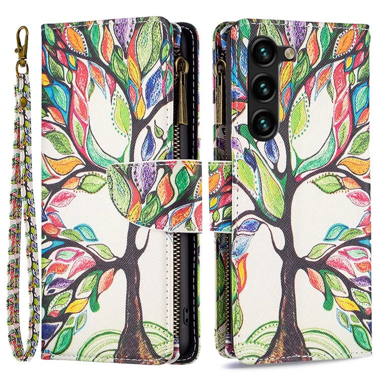 BF03 Stand Pattern Cover for Samsung Galaxy S24+ Leather Case with Zipper Wallet