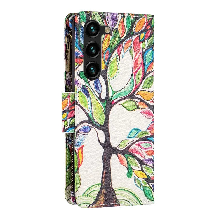 BF03 Stand Pattern Cover for Samsung Galaxy S24+ Leather Case with Zipper Wallet
