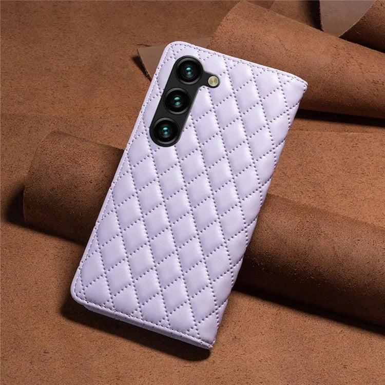 BINFEN COLOR BF16 For Samsung Galaxy S24+ Case PU Leather Rhombus Phone Cover