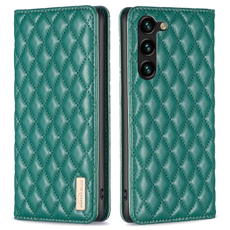 BINFEN COLOR BF16 For Samsung Galaxy S24+ Case PU Leather Rhombus Phone Cover