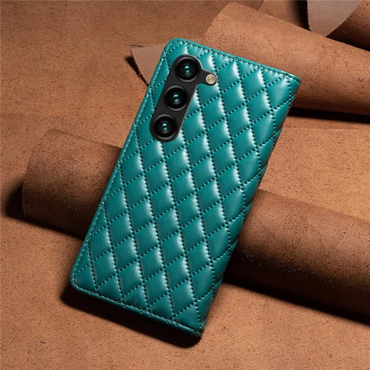 BINFEN COLOR BF16 For Samsung Galaxy S24+ Case PU Leather Rhombus Phone Cover