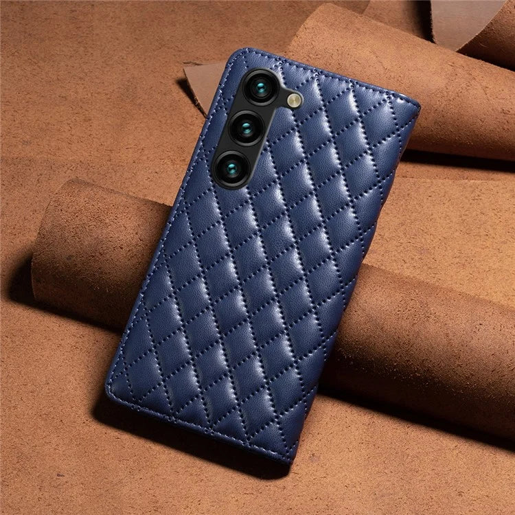 BINFEN COLOR BF16 For Samsung Galaxy S24+ Case PU Leather Rhombus Phone Cover