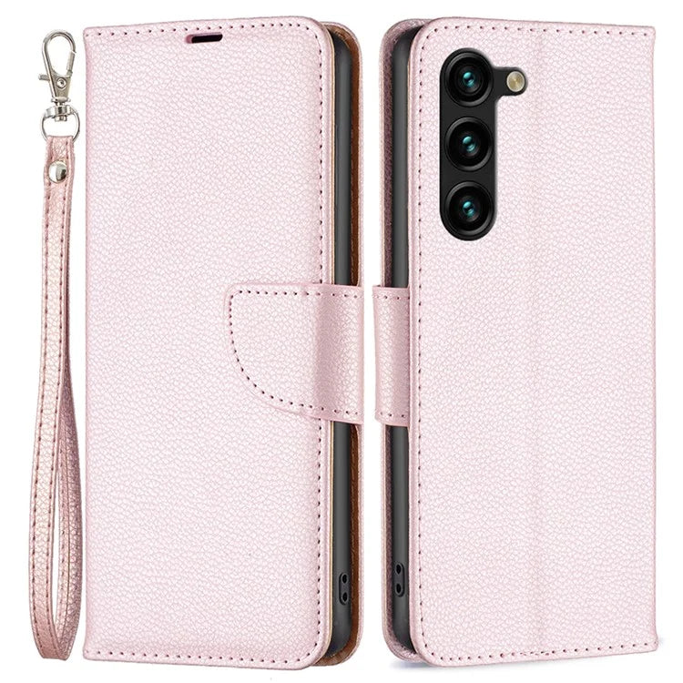 For Samsung Galaxy S24+ Case Stand PU Leather Cell Phone Cover Litchi Texture Shell