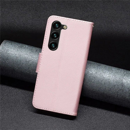 For Samsung Galaxy S24+ Case Stand PU Leather Cell Phone Cover Litchi Texture Shell