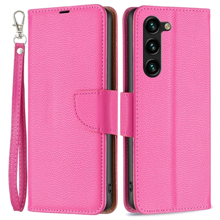 For Samsung Galaxy S24+ Case Stand PU Leather Cell Phone Cover Litchi Texture Shell