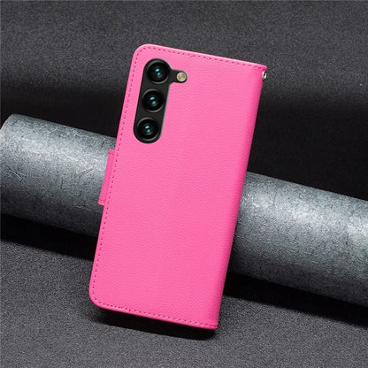 For Samsung Galaxy S24+ Case Stand PU Leather Cell Phone Cover Litchi Texture Shell