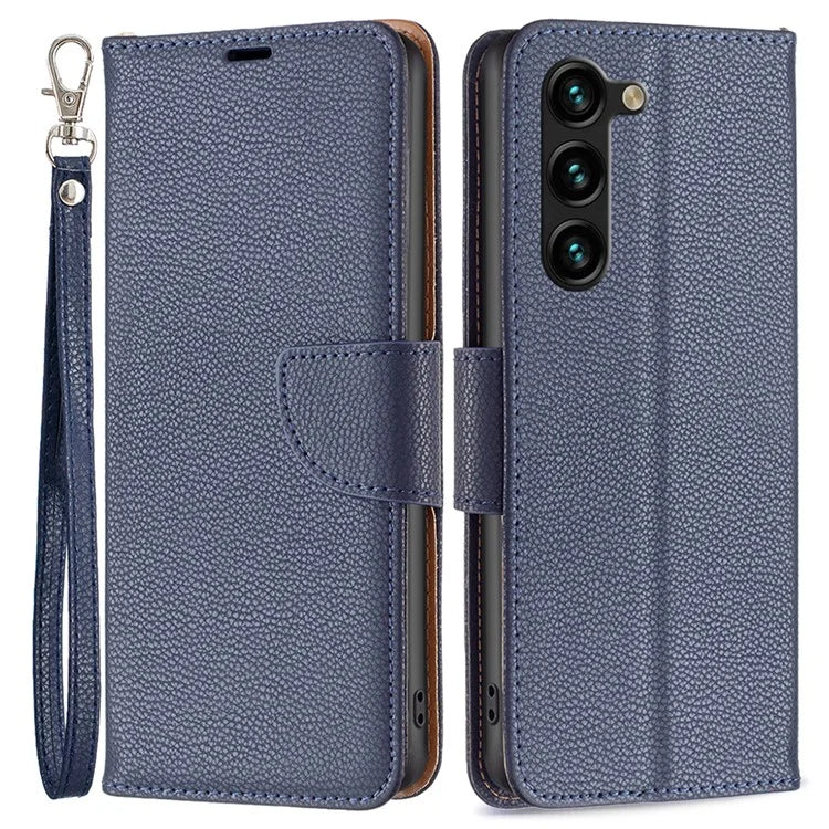 For Samsung Galaxy S24+ Case Stand PU Leather Cell Phone Cover Litchi Texture Shell