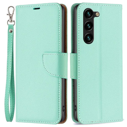 For Samsung Galaxy S24+ Case Stand PU Leather Cell Phone Cover Litchi Texture Shell