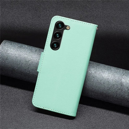 For Samsung Galaxy S24+ Case Stand PU Leather Cell Phone Cover Litchi Texture Shell