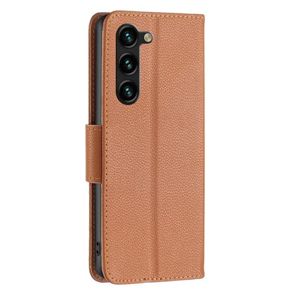 For Samsung Galaxy S24+ Case Stand PU Leather Cell Phone Cover Litchi Texture Shell