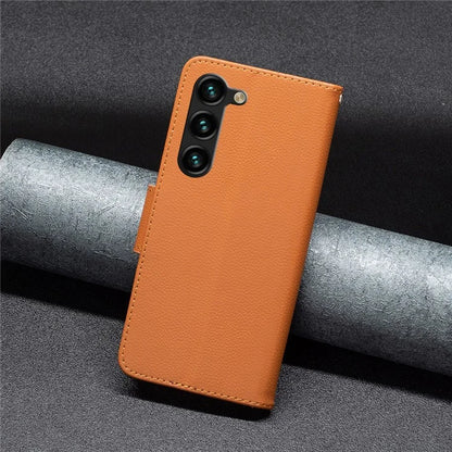 For Samsung Galaxy S24+ Case Stand PU Leather Cell Phone Cover Litchi Texture Shell