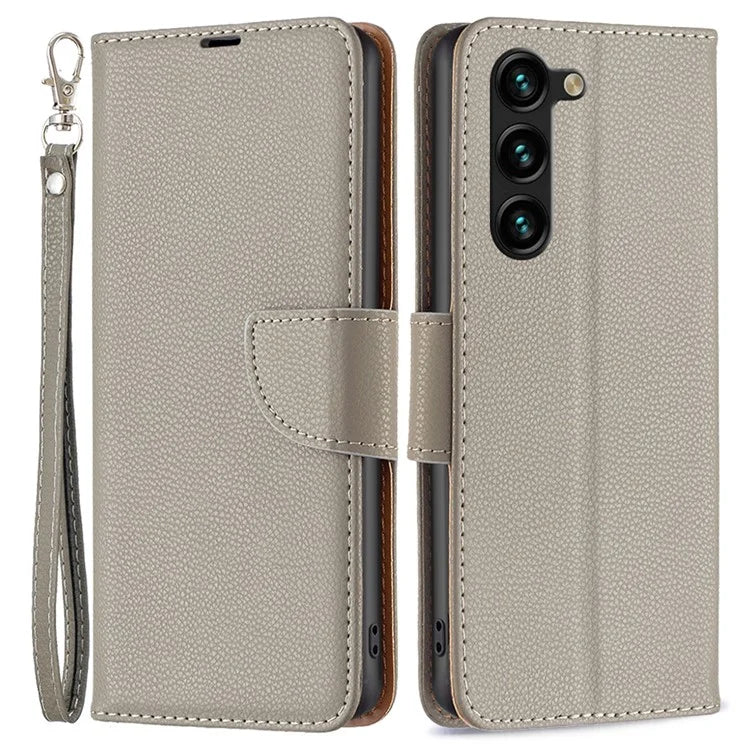 For Samsung Galaxy S24+ Case Stand PU Leather Cell Phone Cover Litchi Texture Shell