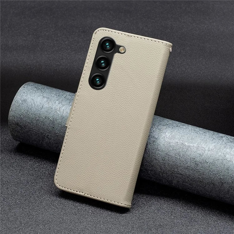 For Samsung Galaxy S24+ Case Stand PU Leather Cell Phone Cover Litchi Texture Shell