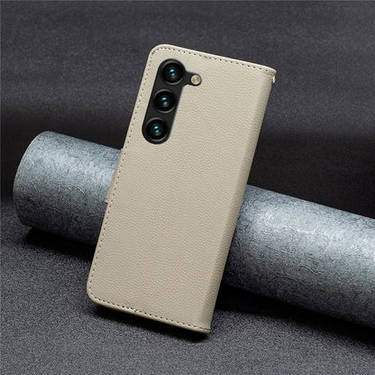 For Samsung Galaxy S24+ Case Stand PU Leather Cell Phone Cover Litchi Texture Shell