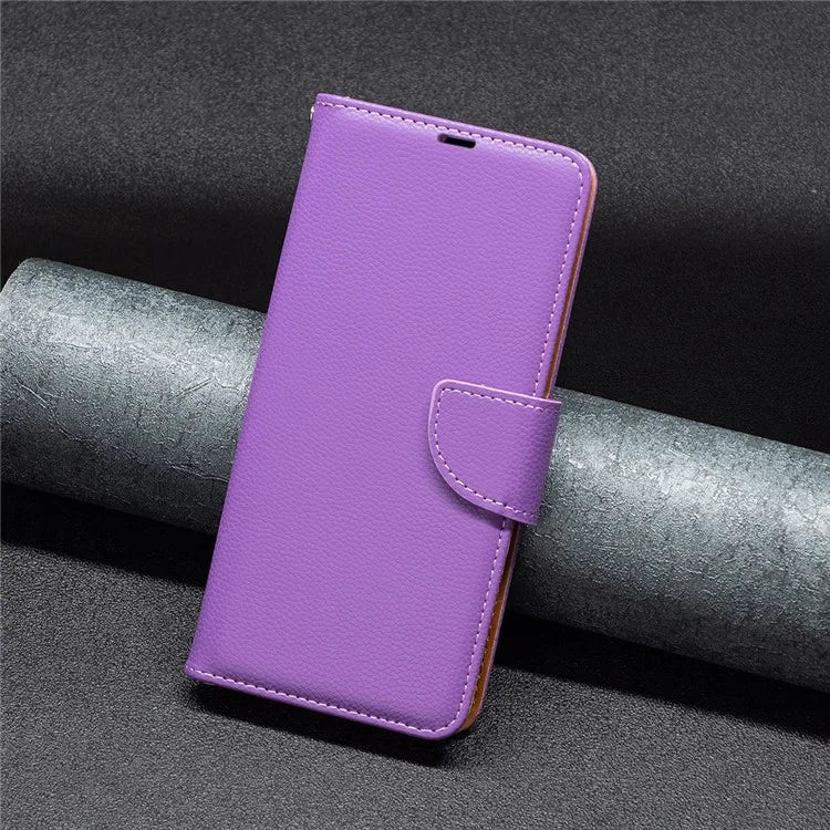 For Samsung Galaxy S24+ Case Stand PU Leather Cell Phone Cover Litchi Texture Shell