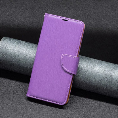 For Samsung Galaxy S24+ Case Stand PU Leather Cell Phone Cover Litchi Texture Shell