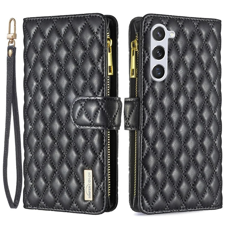 BINFEN COLOR BF Style-15 For Samsung Galaxy S24+ Leather Phone Case Zipper Pocket Wallet Phone Cover