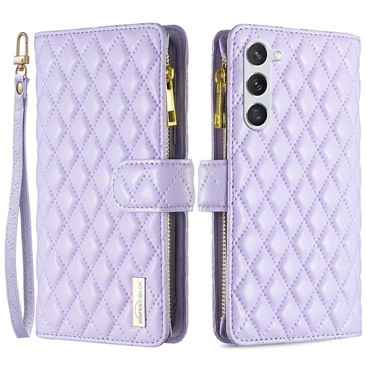BINFEN COLOR BF Style-15 For Samsung Galaxy S24+ Leather Phone Case Zipper Pocket Wallet Phone Cover