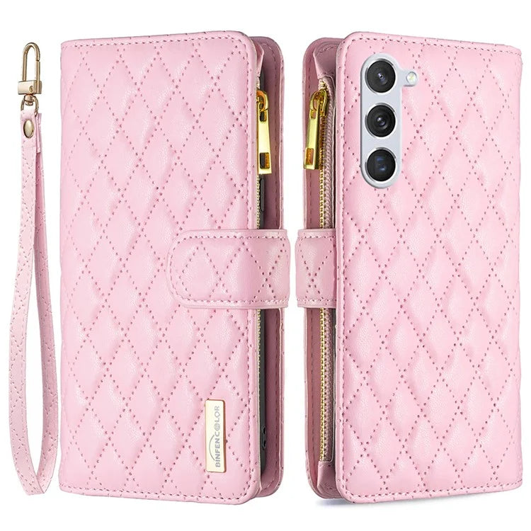 BINFEN COLOR BF Style-15 For Samsung Galaxy S24+ Leather Phone Case Zipper Pocket Wallet Phone Cover
