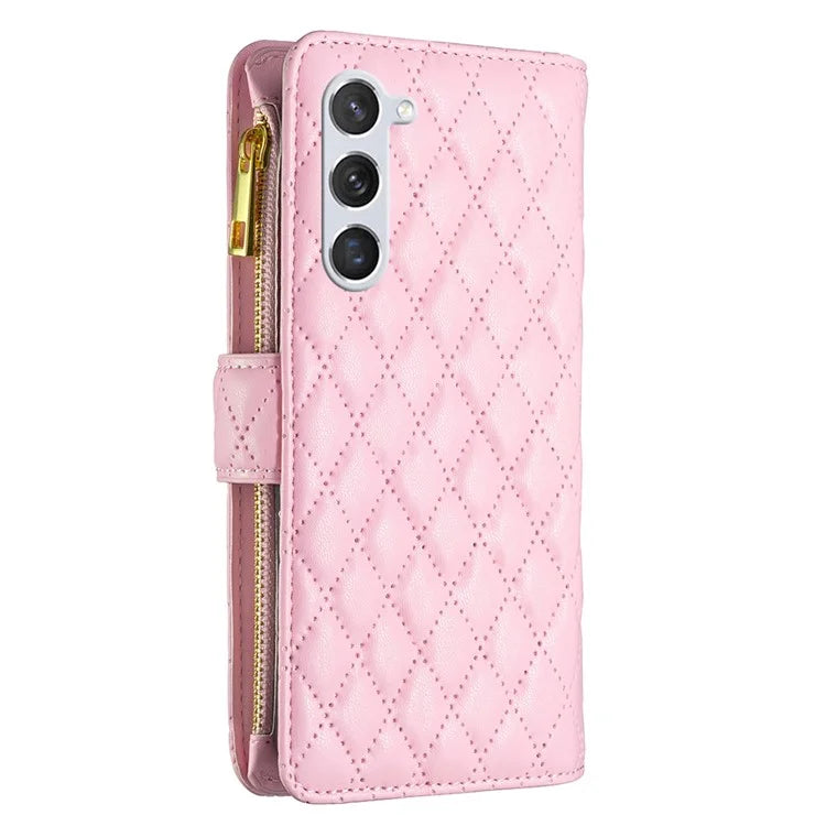 BINFEN COLOR BF Style-15 For Samsung Galaxy S24+ Leather Phone Case Zipper Pocket Wallet Phone Cover
