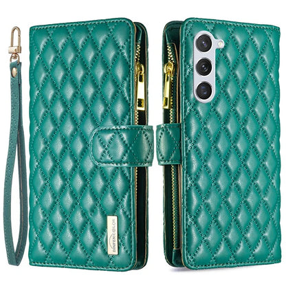 BINFEN COLOR BF Style-15 For Samsung Galaxy S24+ Leather Phone Case Zipper Pocket Wallet Phone Cover