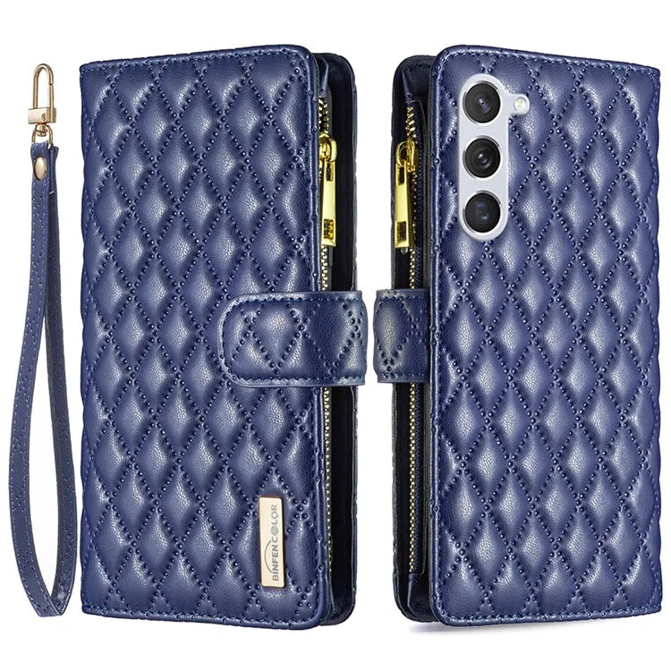 BINFEN COLOR BF Style-15 For Samsung Galaxy S24+ Leather Phone Case Zipper Pocket Wallet Phone Cover