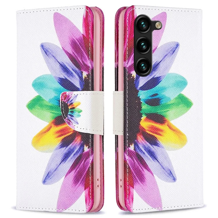 For Samsung Galaxy S24+ Case PU Leather Pattern Flip Wallet Smart Phone Cover