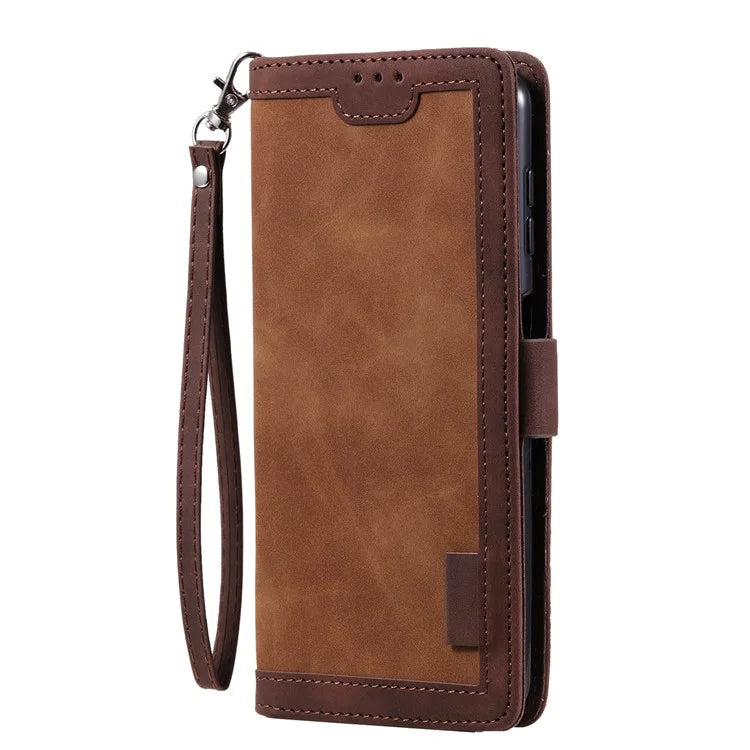 For Samsung Galaxy S24+ Case Wallet Stand Retro Splicing Phone Cover with Strap