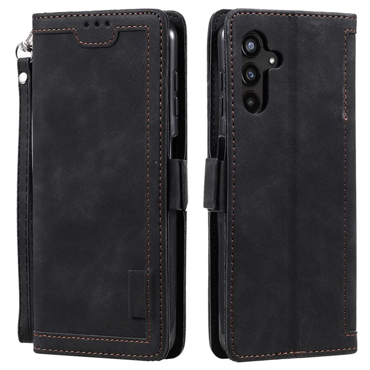 For Samsung Galaxy S24+ Case Wallet Stand Retro Splicing Phone Cover with Strap