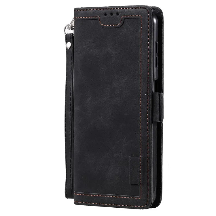 For Samsung Galaxy S24+ Case Wallet Stand Retro Splicing Phone Cover with Strap