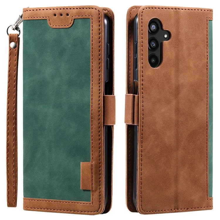 For Samsung Galaxy S24+ Case Wallet Stand Retro Splicing Phone Cover with Strap