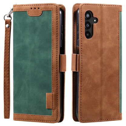 For Samsung Galaxy S24+ Case Wallet Stand Retro Splicing Phone Cover with Strap