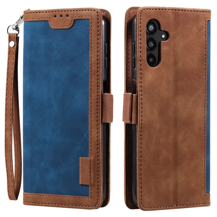 For Samsung Galaxy S24+ Case Wallet Stand Retro Splicing Phone Cover with Strap