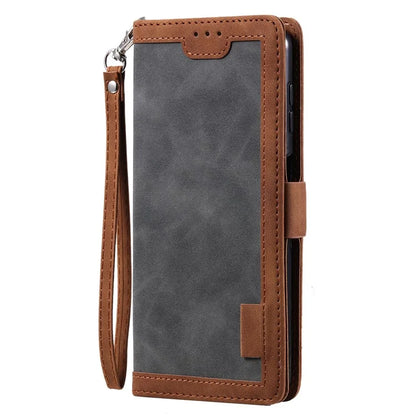 For Samsung Galaxy S24+ Case Wallet Stand Retro Splicing Phone Cover with Strap