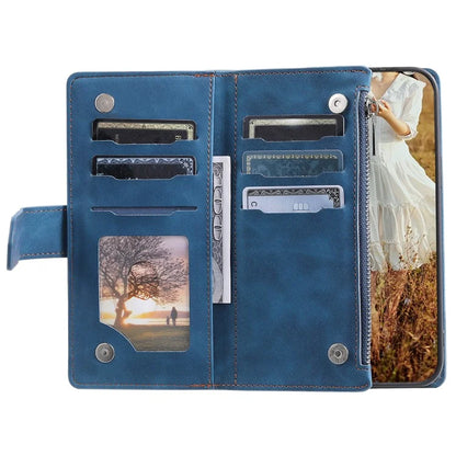 For Samsung Galaxy S24 Case Zipper Pocket Phone Leather Cover with Strap