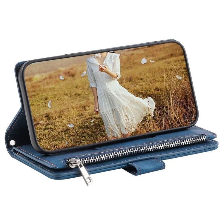 For Samsung Galaxy S24 Case Zipper Pocket Phone Leather Cover with Strap