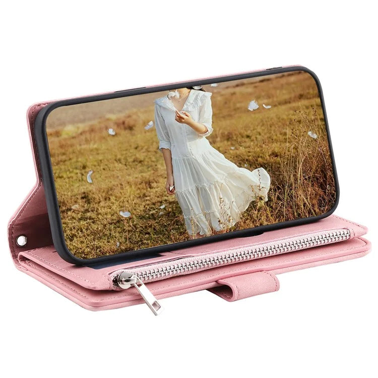 For Samsung Galaxy S24 Case Zipper Pocket Phone Leather Cover with Strap