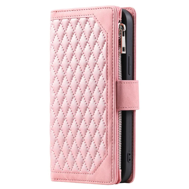 For Samsung Galaxy S24 Case Zipper Pocket Phone Leather Cover with Strap