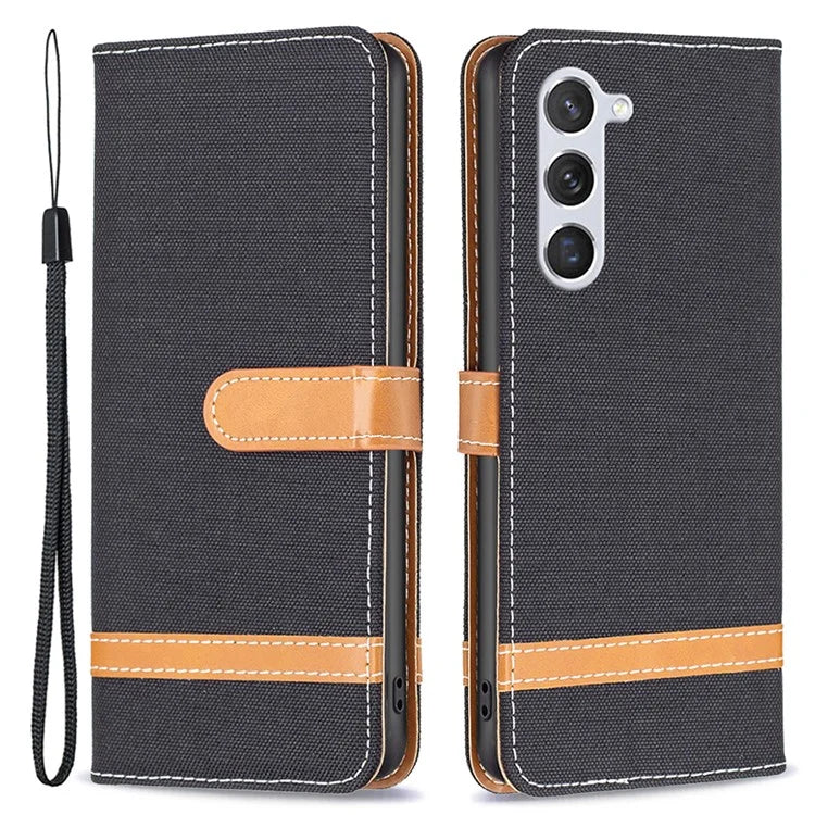 For Samsung Galaxy S24 Case Jeans Cloth Splicing PU Leather Stand Phone Cover